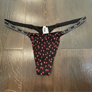 NWT VICTORIA'S SECRET PINK STRAWBERRY MICRO TINY LOGO SIDE STRAPS THONG XXL